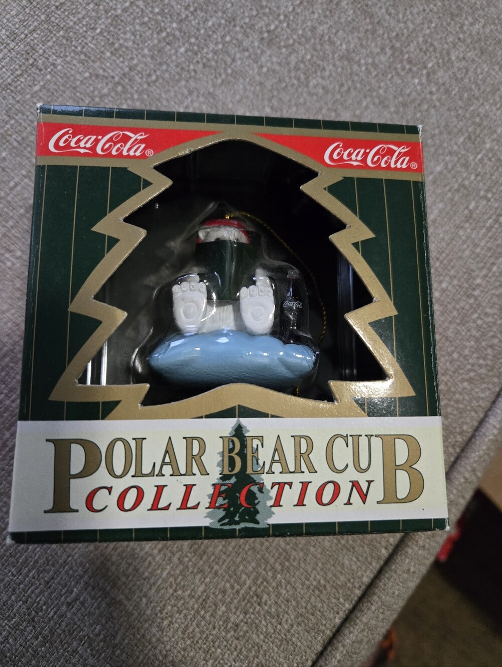 1997 Coca Cola Polar Bear Cub Ornament Collection On Pillow Reading 2.5" - NEW